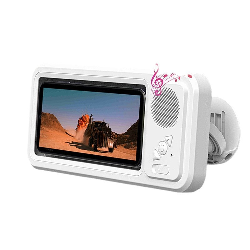 waterproof mobile phone box holder with bluetooth speaker, full touch screen stand for kitchen, bathroom, pool and sink use.